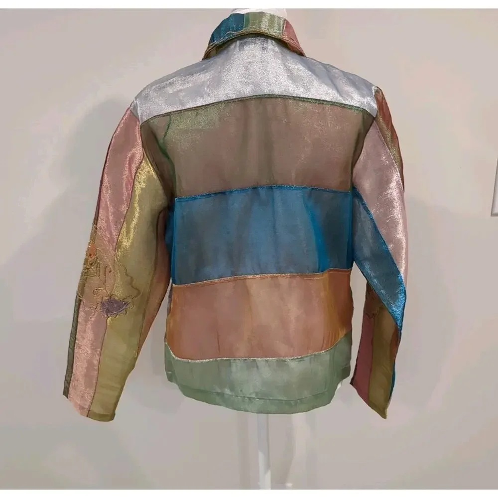 Sandy Starkman Womens S Sheer Colorful Boho Embroidered Floral Appliqué Jacket